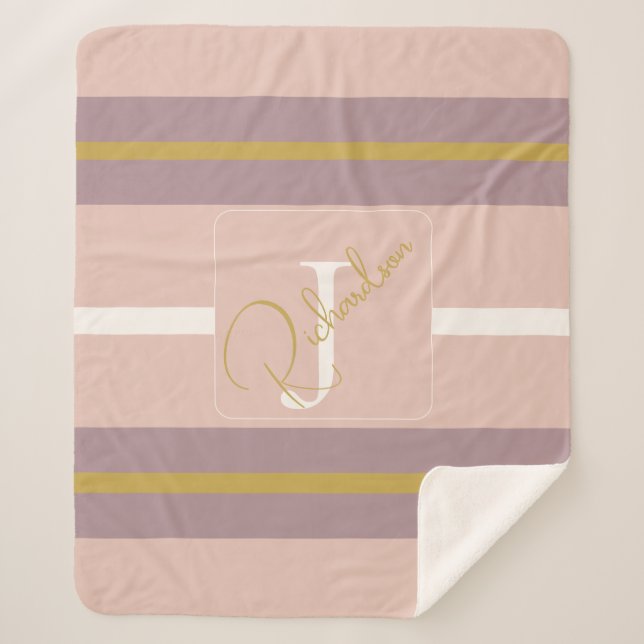 Customized Blush Pink Gold Stripe Monogram Chic  Sherpadecke (Vorderseite)