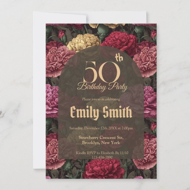 Customized Carnation Charm 5Th Birthday Einladung (Vorderseite)