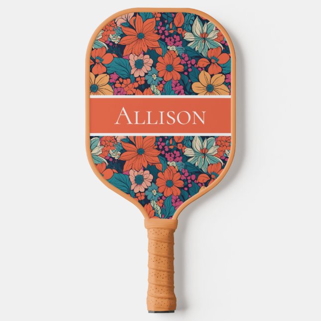Customized Cute Floral Dark Flowers Pickleball Schläger (Vorderseite)