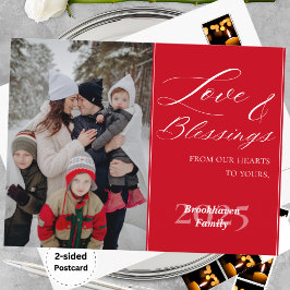 Customized Family Name 1 Photo Year Elegant Script Feiertagspostkarte