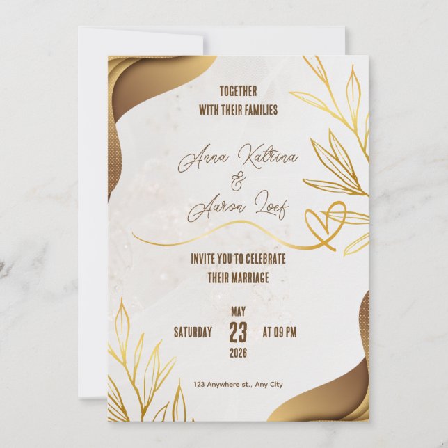 Customized Gold Wedding Party Invitation Card Einladung (Vorderseite)