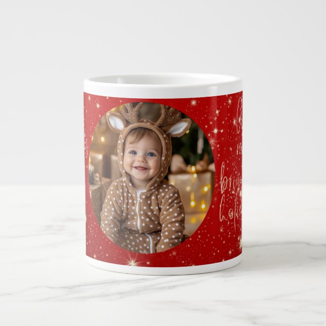 Customized Merry Christmas Mug with Baby Photo Jumbo-Tasse (Vorderseite)
