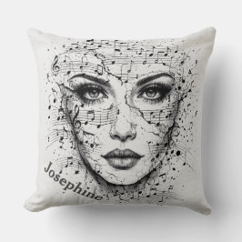 Customized Music Sheet Face Art Black White Artist Kissen