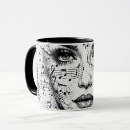 Customized Music Sheet Face Art Black White Artist Tasse