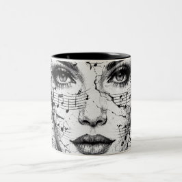 Customized Music Sheet Face Art Black White Artist Zweifarbige Tasse