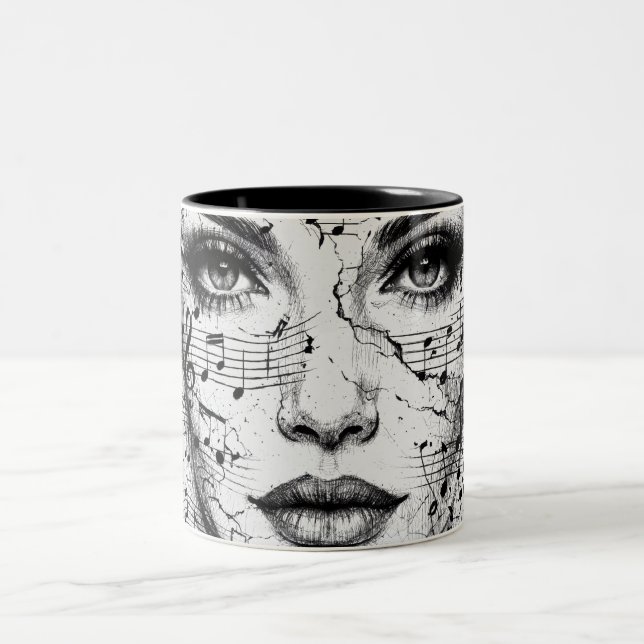 Customized Music Sheet Face Art Black White Artist Zweifarbige Tasse (Mittel)