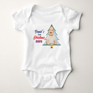Customized Photo Daniel's 1st Christmas Tree  Baby Strampler