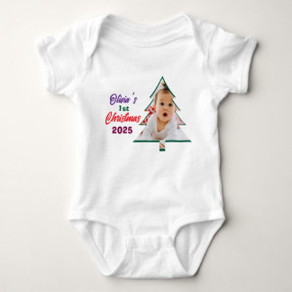 Customized Photo Olivia's 1st Christmas Tree  Baby Strampler