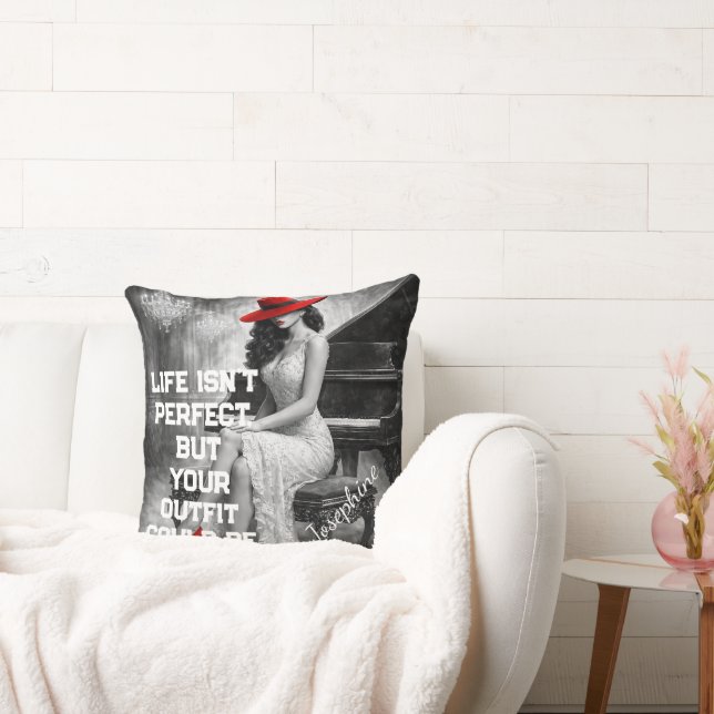 Customized Red Hat Piano Glam Fashion Quote Chic  Kissen (Liege)