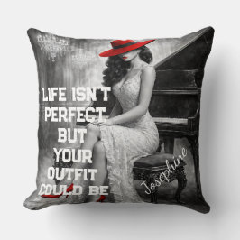 Customized Red Hat Piano Glam Fashion Quote Chic  Kissen