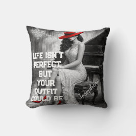 Customized Red Hat Piano Glam Fashion Quote Chic  Kissen