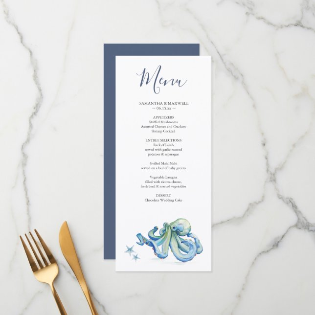 Customized Wedding Menu Designs Beach Weddings Menükarte (Vorderseite/Rückseite Beispiel)
