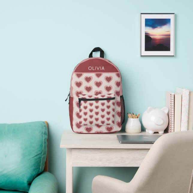 Customized Y2K Heart in Bordeaux Pink Retro Bedruckter Rucksack (InSitu)