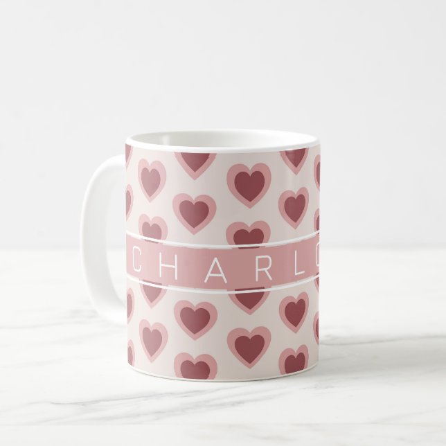 Customized Y2K Heart in Bordeaux Pink Retro Kaffeetasse (Vorderseite Links)