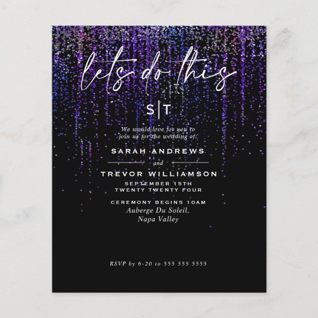 CustomSuper Low Budget Wedding Edgy Lila Glitzer Flyer (Vorne)