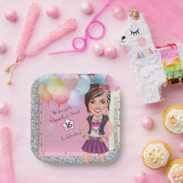 CustomSweet 16 Karikatur Einladung mit Balloons Pappteller