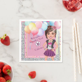 CustomSweet 16 Karikatur Einladung mit Balloons Serviette