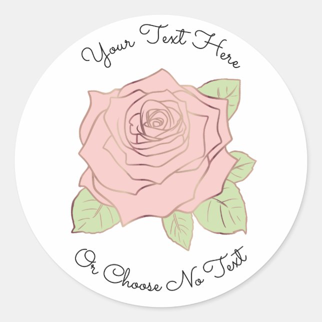 CustomText/ Elegante Rosa Rose Romantischer Chic Runder Aufkleber (Vorderseite)