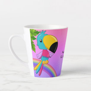 CustomText/ Tropical Kawaii Toucan Beach Rainbow Milchtasse