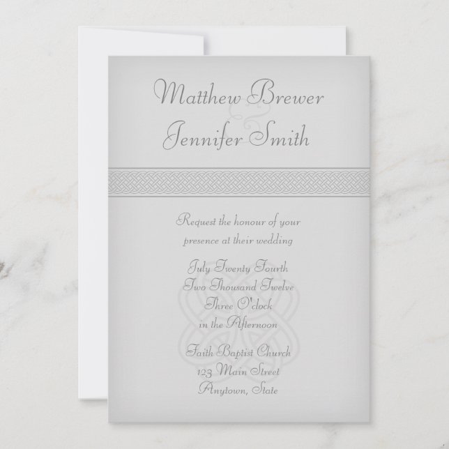 Custon Gray Irish Celtic Knot Wedding Einladung (Vorderseite)