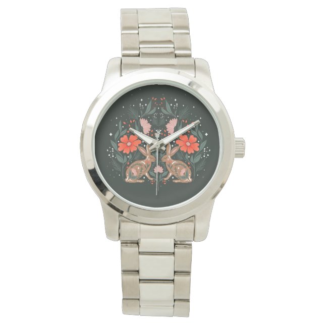 Cut bunny und Blume Illustration Armbanduhr (Vorderseite)