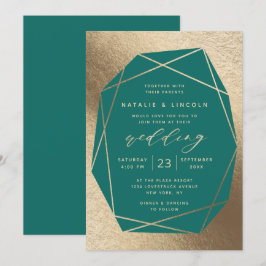 Cut Gemstone Aquamarin Green & Gold Foil Wedding Einladung