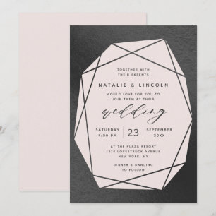 Cut Gemstone Blush Pink & Black Foil Hochzeit Einladung