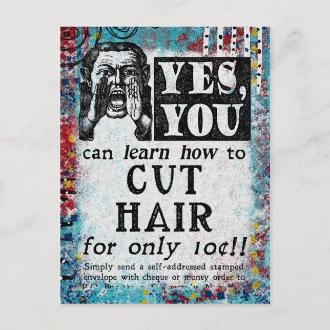 Cut Hair - Funny Vintage Ad Postkarte (Vorderseite)