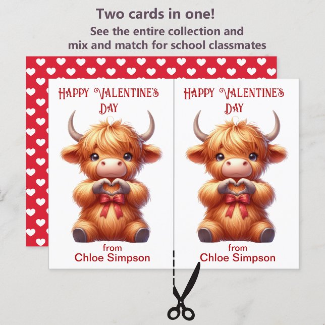 Cut Highland Cow Kid's Valentine-Klassenkarte Postkarte (Von Creator hochgeladen)