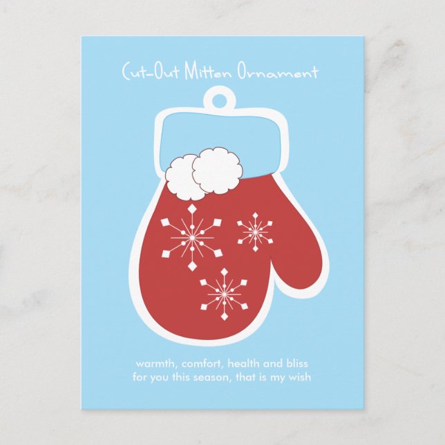 Cut-Out Mitten Ornament Feiertagspostkarte (Vorderseite)