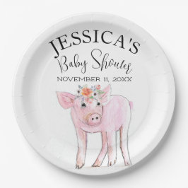 Cut Piggy Watercolor Baby Shower Boho Girl Pappteller