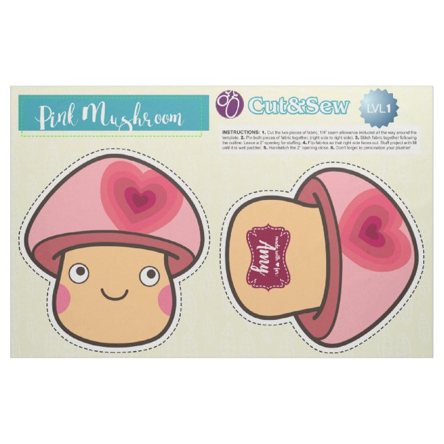 Cut & Sew Pink Mushroom - Easy DIY Project Stoff (Fat Quarter (45,7 x 55,9 cm))