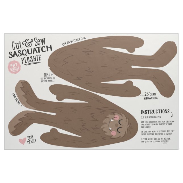 Cut & Sew Sasquatch Fabric - Fun DIY Plush Stoff (Fat Quarter (45,7 x 55,9 cm))