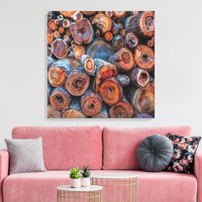 Cut Tree Logs Stacked Together Pattern Photograph Leinwanddruck (Insitu (Wohnzimmer))