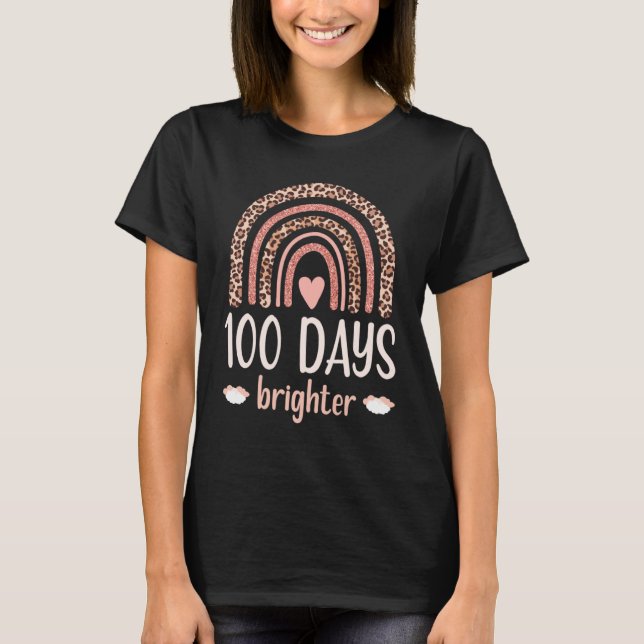 Cute 100th Day Brighter 100 Days Leopard Rainbow B T-Shirt (Vorderseite)
