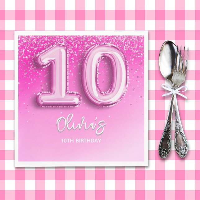 Cute 10th Birthday Girl Pink Number Balloon Serviette (Von Creator hochgeladen)