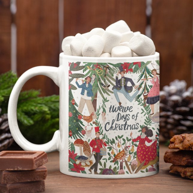 Cute 12 Days of Christmas Classic Illustration Kaffeetasse (twelve Days of Christmas illustration traditional vintage retro Mug)