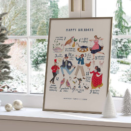Cute 12 Days of Christmas Classic Illustration Poster