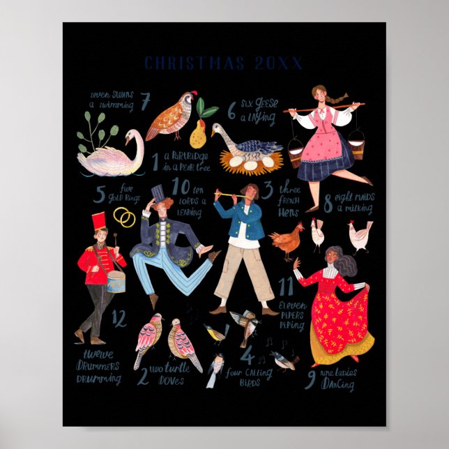 Cute 12 Days Of Christmas Clic Traditional  Poster (Vorne)
