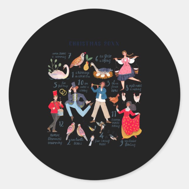 Cute 12 Days Of Christmas Clic Traditional  Runder Aufkleber (Vorderseite)
