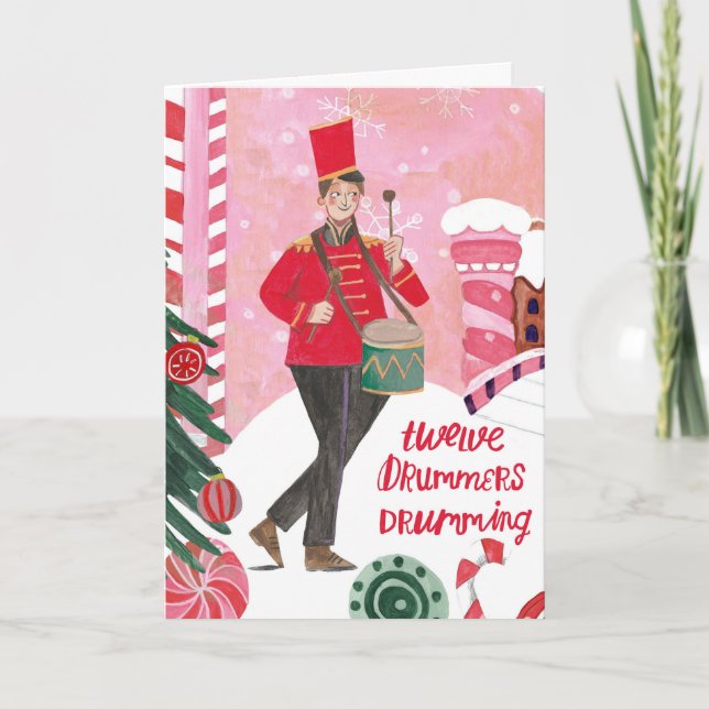 Cute 12 days of Christmas twelve Drummers Drumming Karte (Vorderseite)