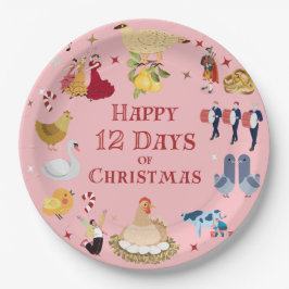 Cute 12 Days of Christmas Vintage Midcentury Pappteller