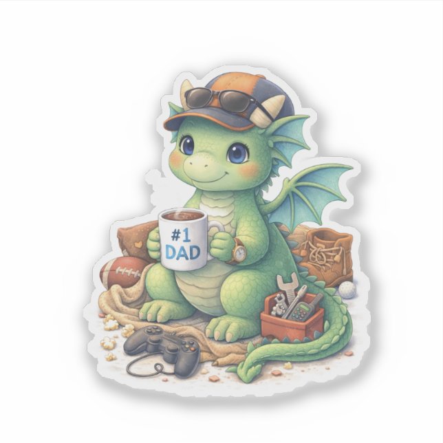 Cute #1 Dad Dragon Die-cut Sticker (Vorderseite)