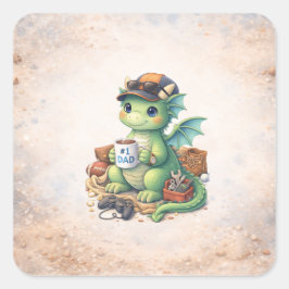 Cute #1 Dad Dragon Square Sticker