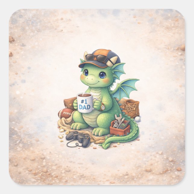 Cute #1 Dad Dragon Square Sticker (Vorderseite)