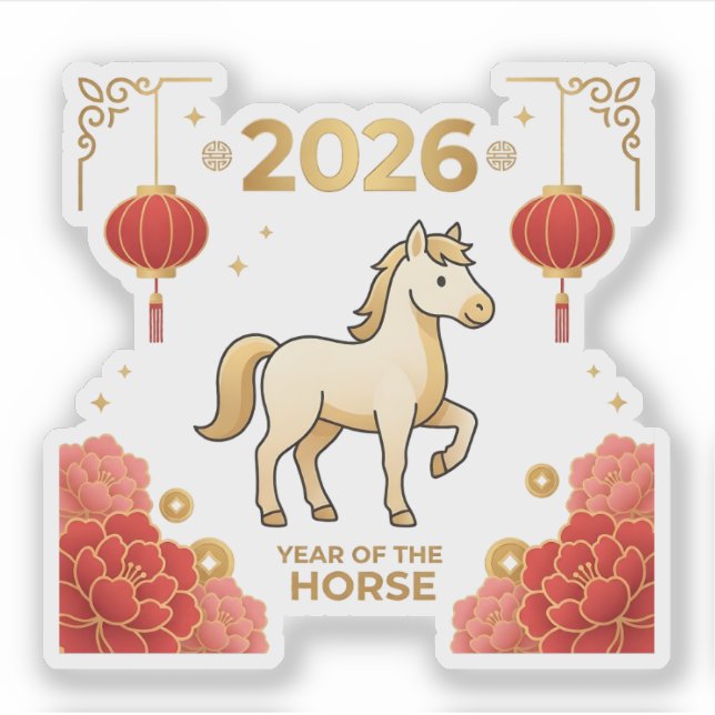 Cute 2026 Year of the Horse Chinese New Year Aufkleber (Vorderseite)