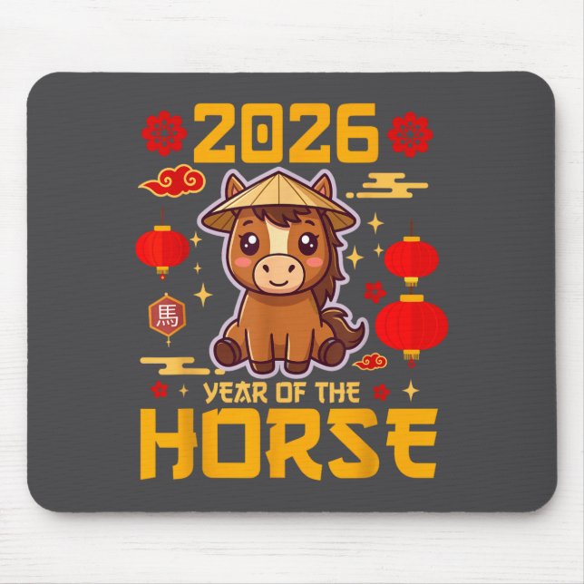 Cute 2026 Year Of The Horse Happy Chinese New Year Mousepad (Vorne)