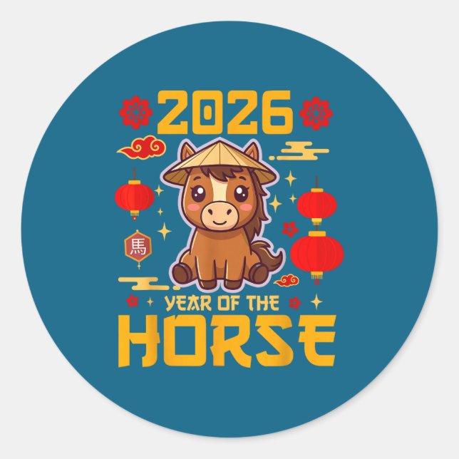 Cute 2026 Year Of The Horse Happy Chinese New Year Runder Aufkleber (Vorderseite)
