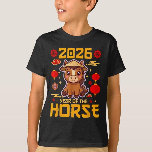 Cute 2026 Year Of The Horse Happy Chinese New Year T-Shirt (Vorderseite)