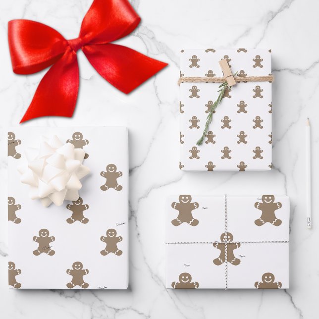 Cute 2 Names, Gingerbread Man Pattern 3 Sheets Geschenkpapier Set (Von Creator hochgeladen)